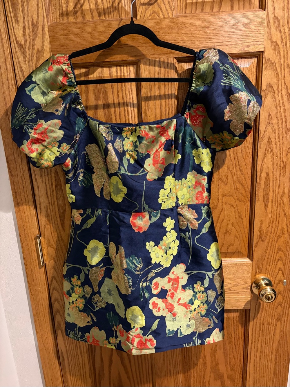 Lulu's Navy Floral Puff-Sleeve Mini Dress